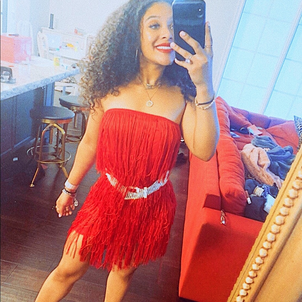 red fringe dress